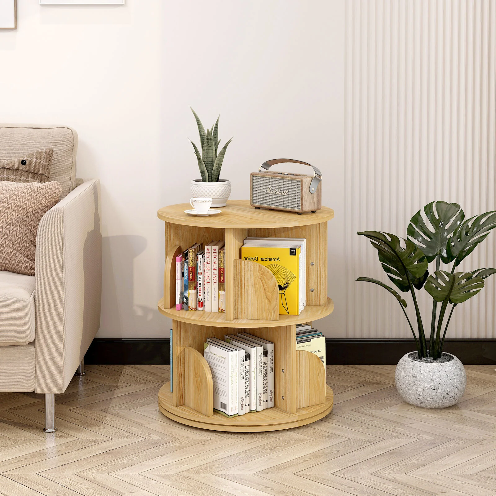 Sanctuary 360-degree Rotating 2 Tier Display Shelf Bookcase Organiser (Oak) - Image 9