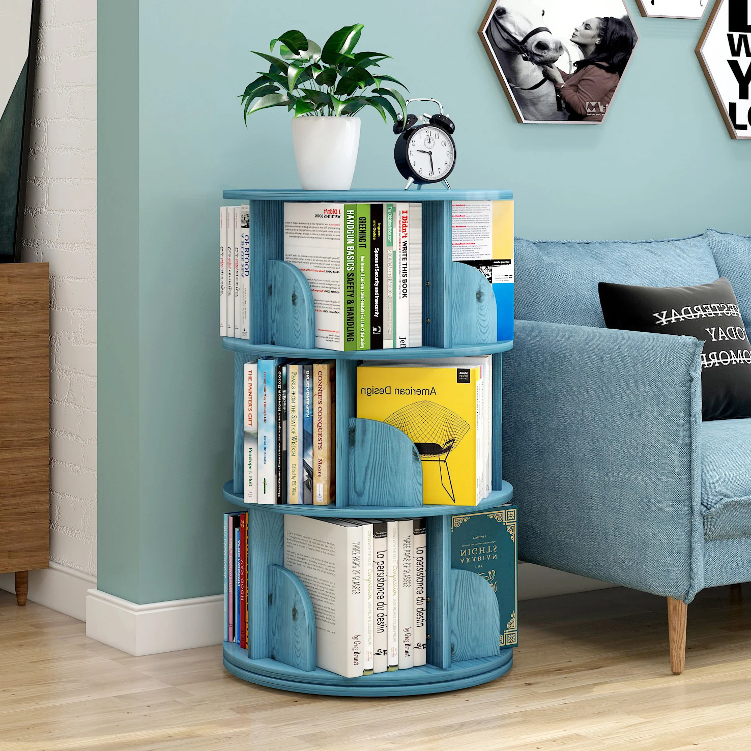 Sanctuary 360-degree Rotating 3 Tier Display Shelf Bookcase Organiser (Blue) - Image 6