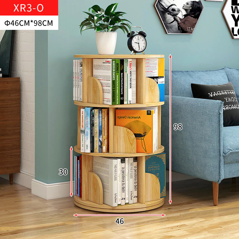 Sanctuary 360-degree Rotating 3 Tier Display Shelf Bookcase Organiser (Oak) - Image 4