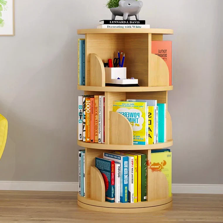 Sanctuary 360-degree Rotating 3 Tier Display Shelf Bookcase Organiser (Oak) - Image 5