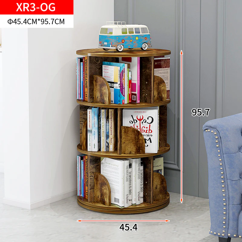 Sanctuary 360-degree Rotating 3 Tier Display Shelf Bookcase Organiser (Rustic Wood) - Image 4