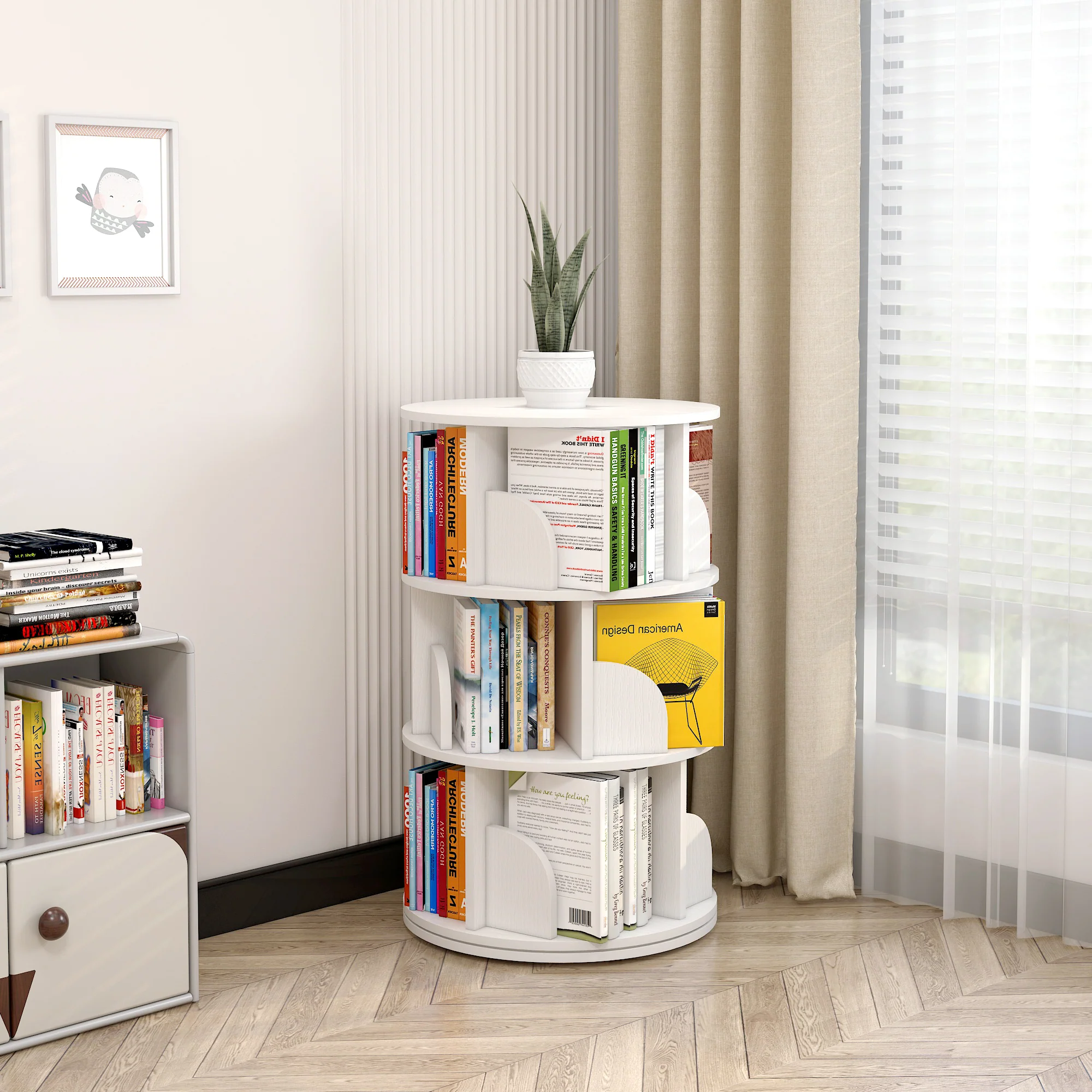 Sanctuary 360-degree Rotating 3 Tier Display Shelf Bookcase Organiser (White) - Image 10
