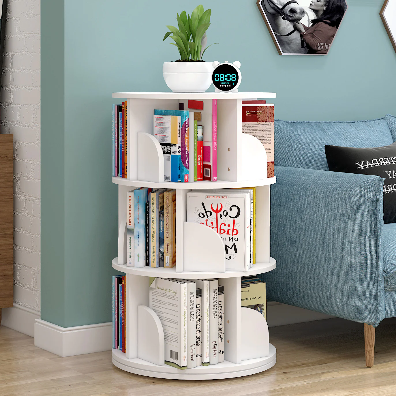 Sanctuary 360-degree Rotating 3 Tier Display Shelf Bookcase Organiser (White) - Image 14