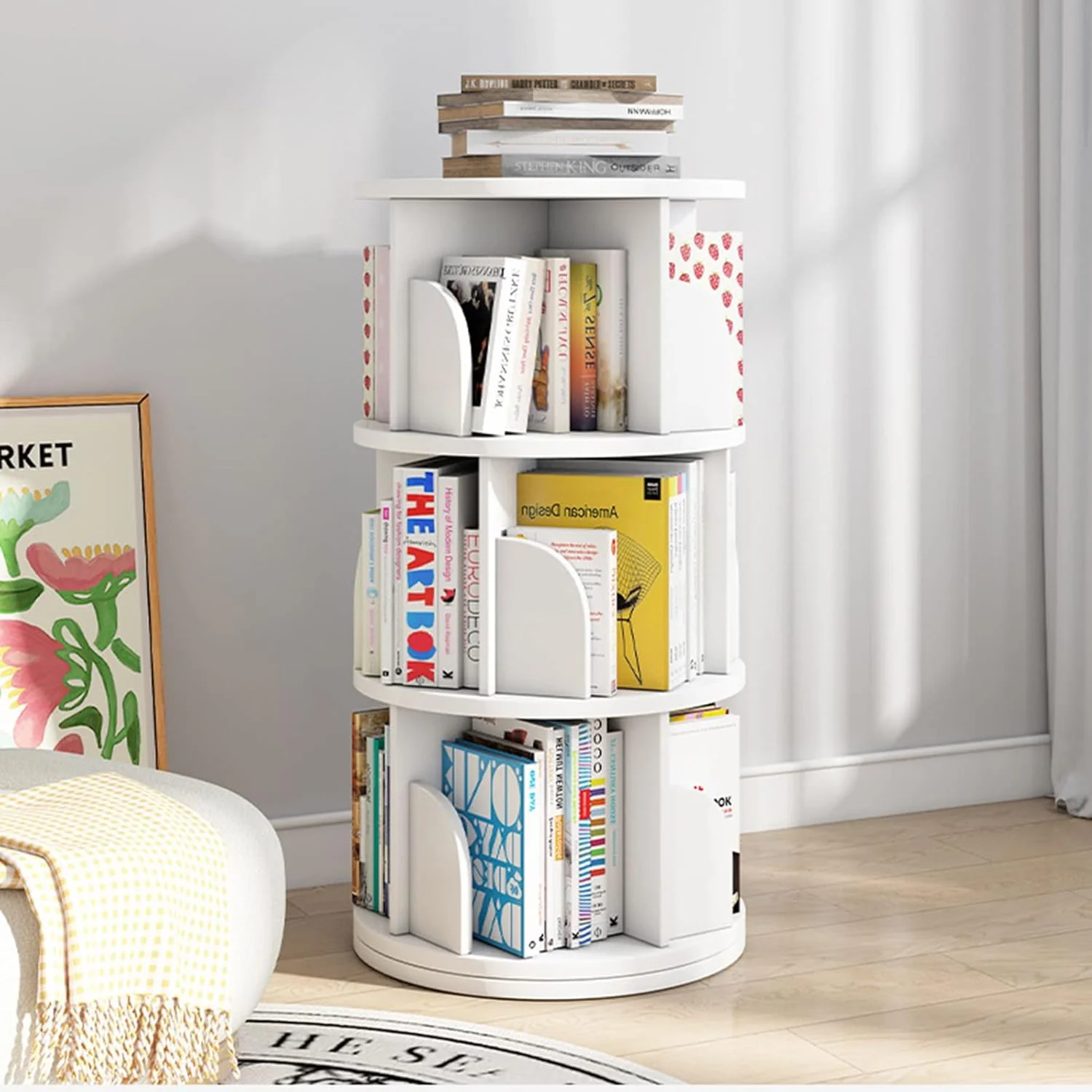 Sanctuary 360-degree Rotating 3 Tier Display Shelf Bookcase Organiser (White) - Image 4