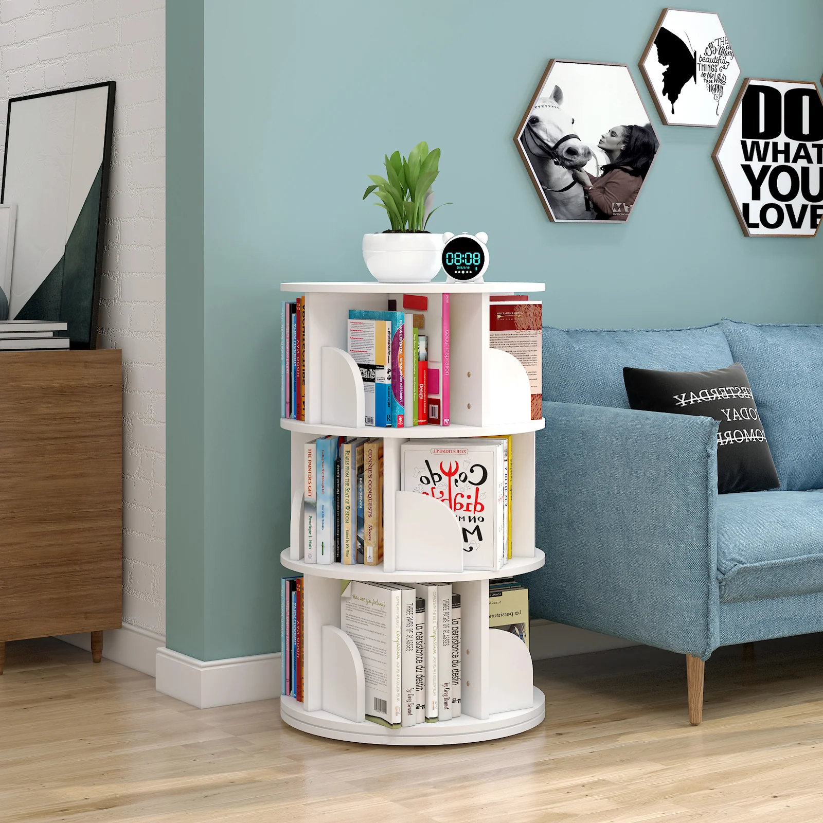 Sanctuary 360-degree Rotating 3 Tier Display Shelf Bookcase Organiser (White) - Image 9