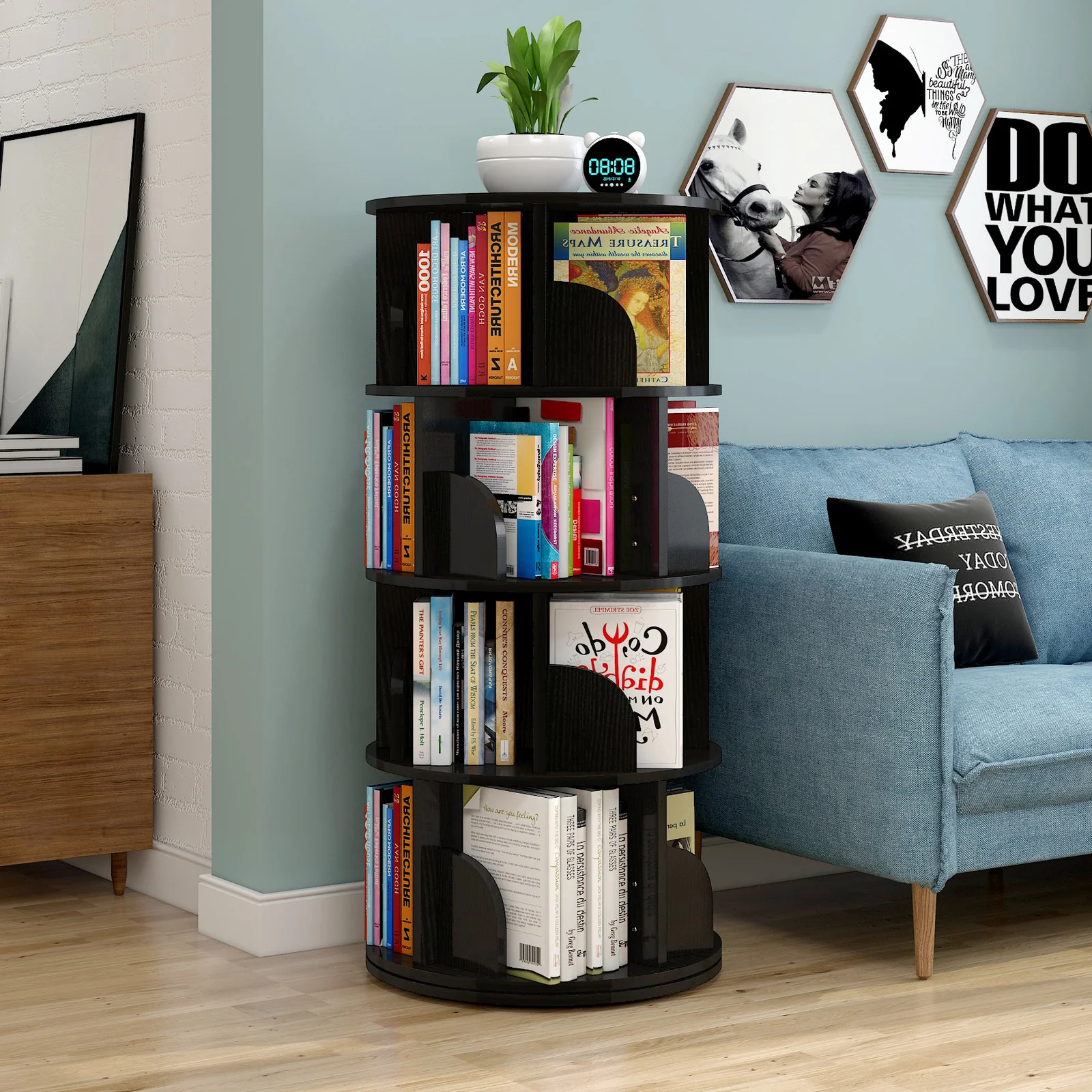 Sanctuary 360-degree Rotating 4 Tier Display Shelf Bookcase Organiser (Black) - Image 7