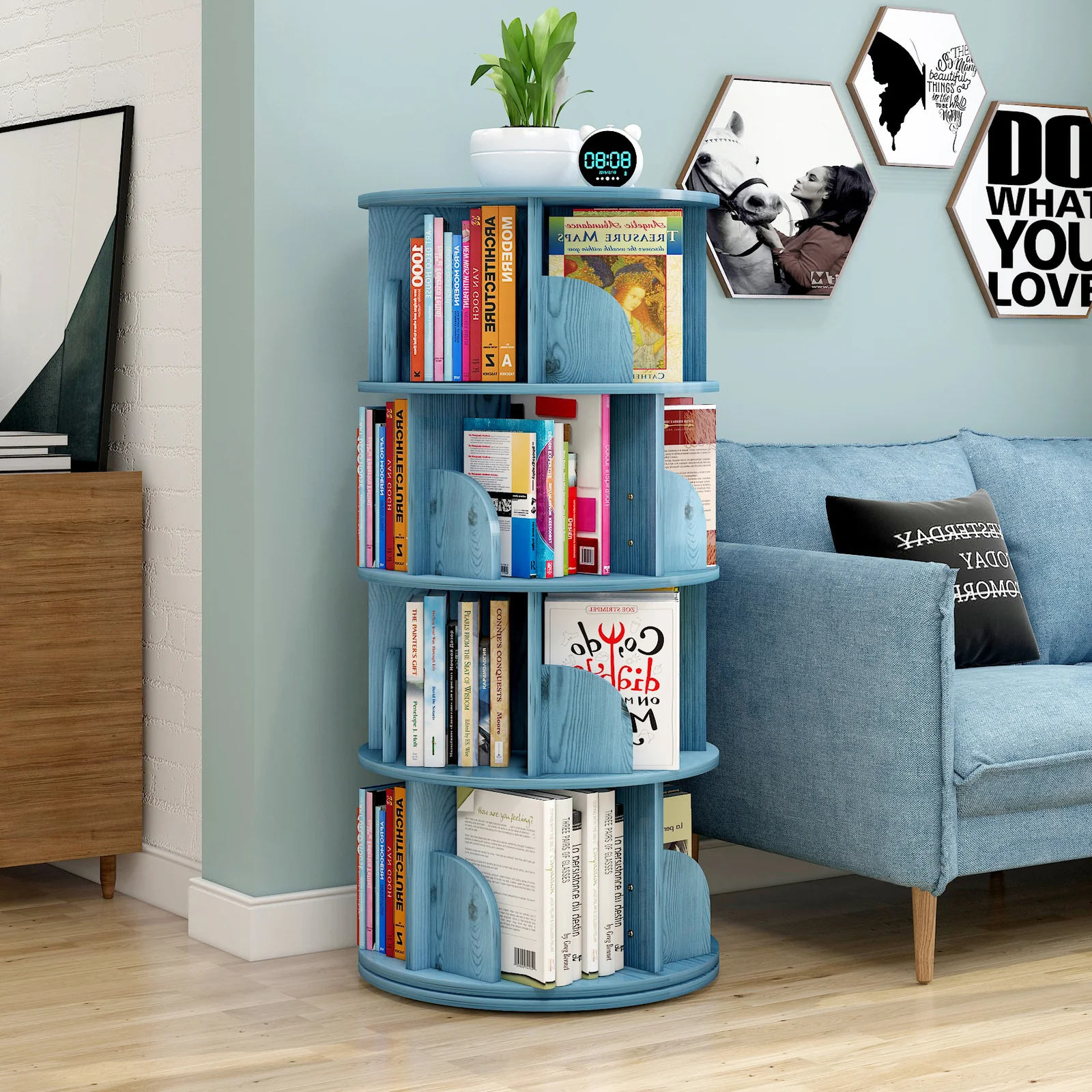 Sanctuary 360-degree Rotating 4 Tier Display Shelf Bookcase Organiser (Blue) - Image 8