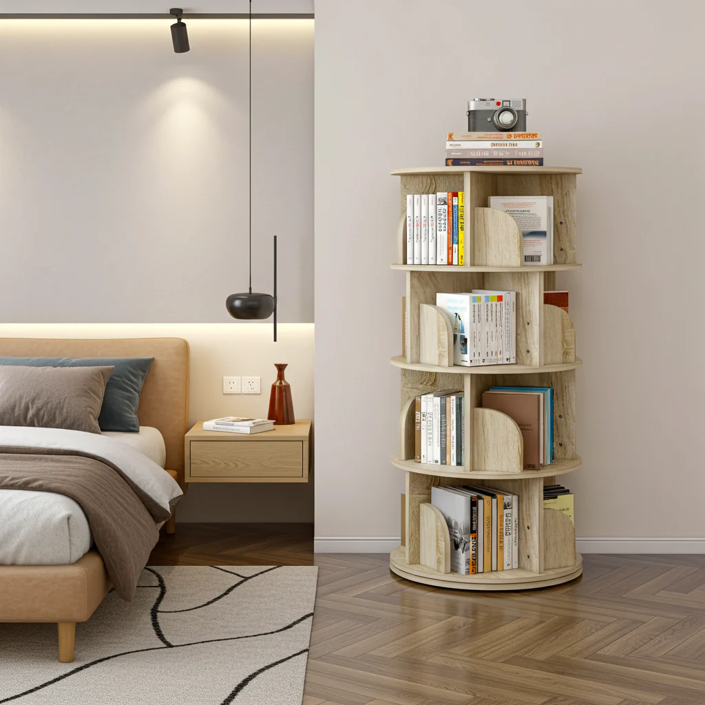 Sanctuary 360-degree Rotating 4 Tier Display Shelf Bookcase Organiser (Coastal Oak) - Image 14