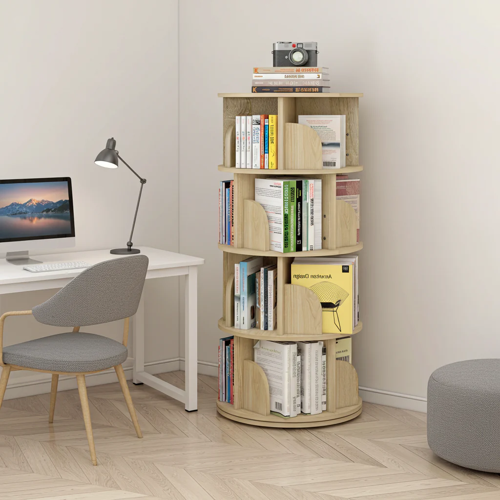 Sanctuary 360-degree Rotating 4 Tier Display Shelf Bookcase Organiser (Coastal Oak) - Image 16