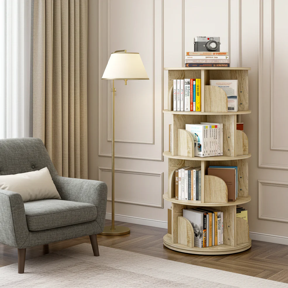 Sanctuary 360-degree Rotating 4 Tier Display Shelf Bookcase Organiser (Coastal Oak) - Image 7