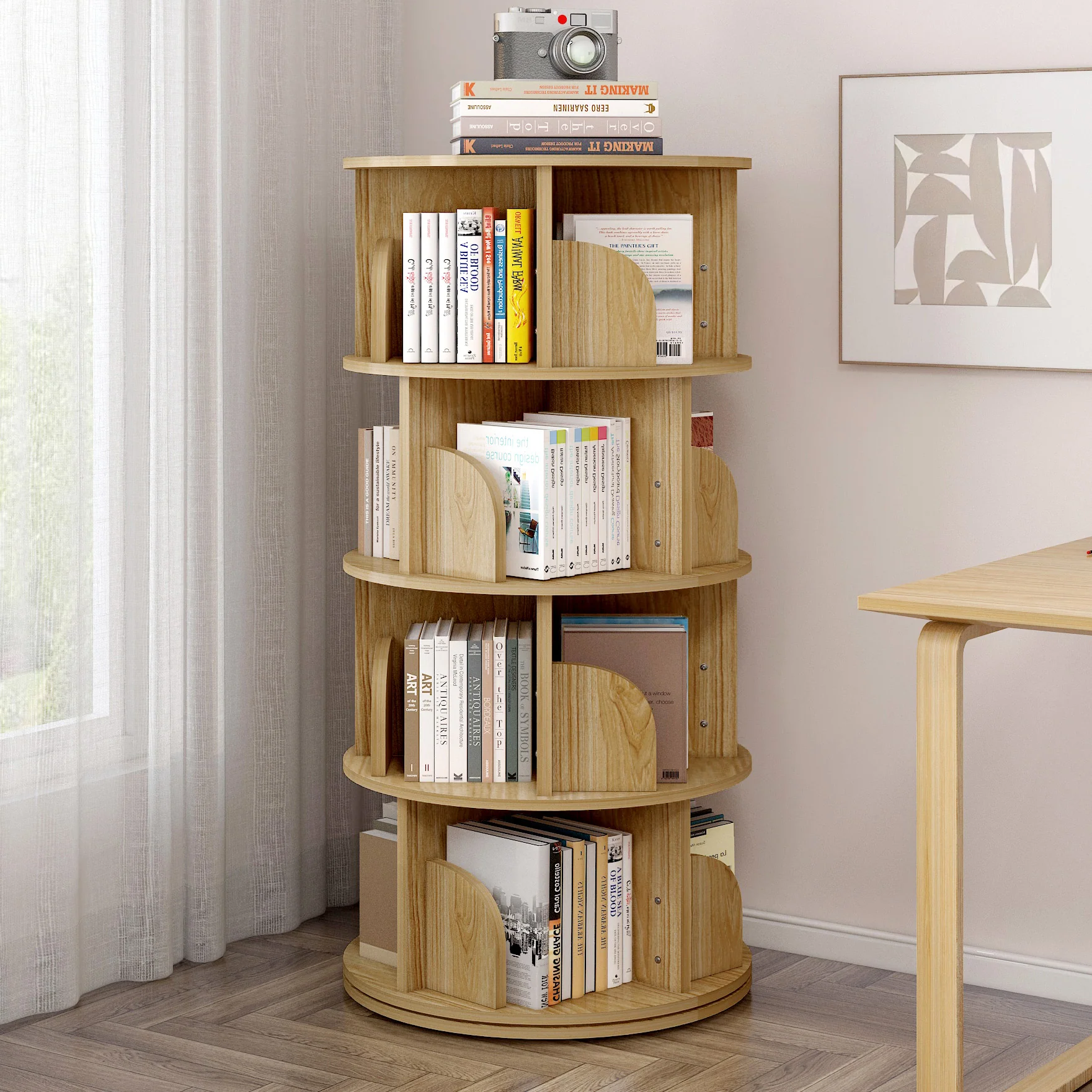 Sanctuary 360-degree Rotating 4 Tier Display Shelf Bookcase Organiser (Oak) - Image 2