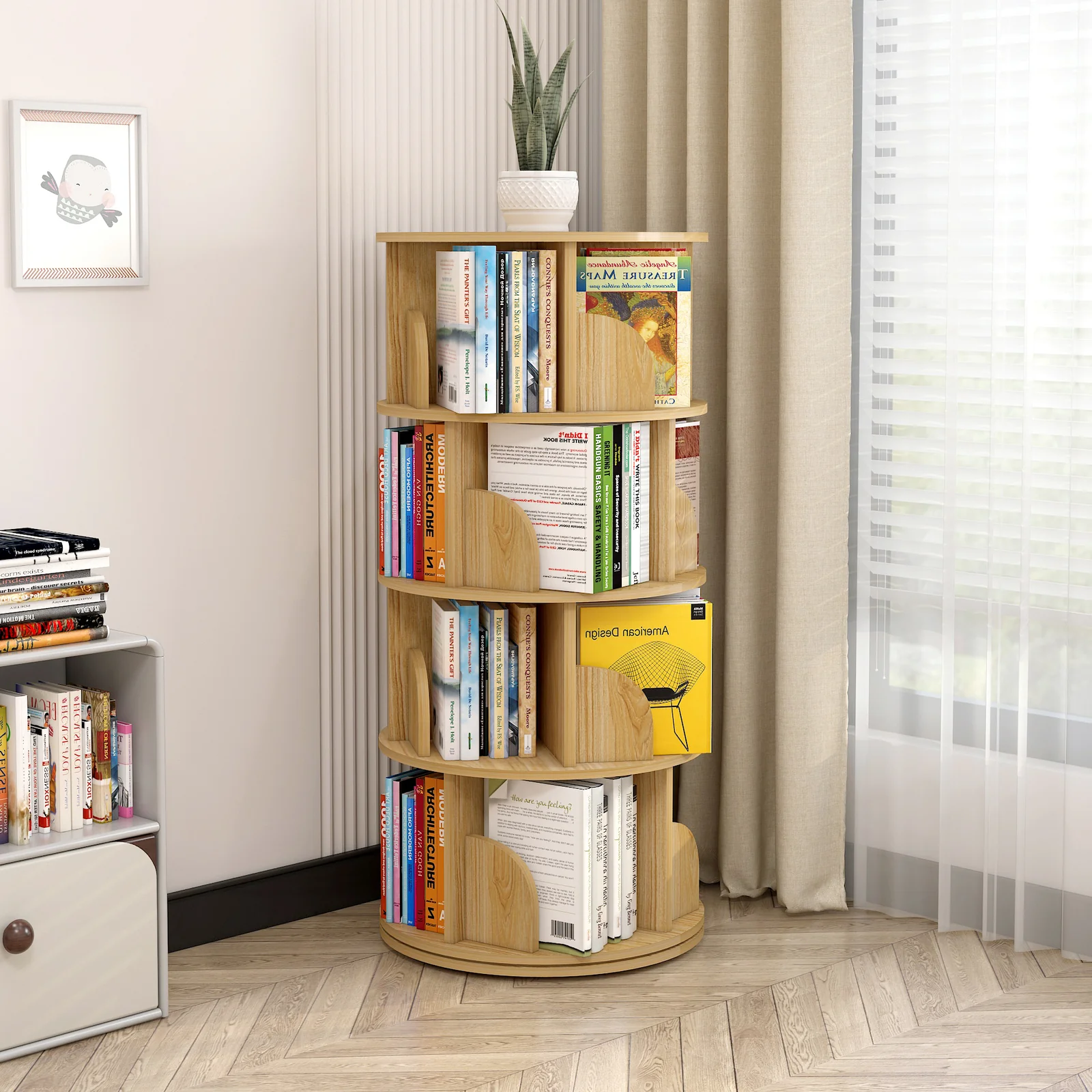 Sanctuary 360-degree Rotating 4 Tier Display Shelf Bookcase Organiser (Oak) - Image 5