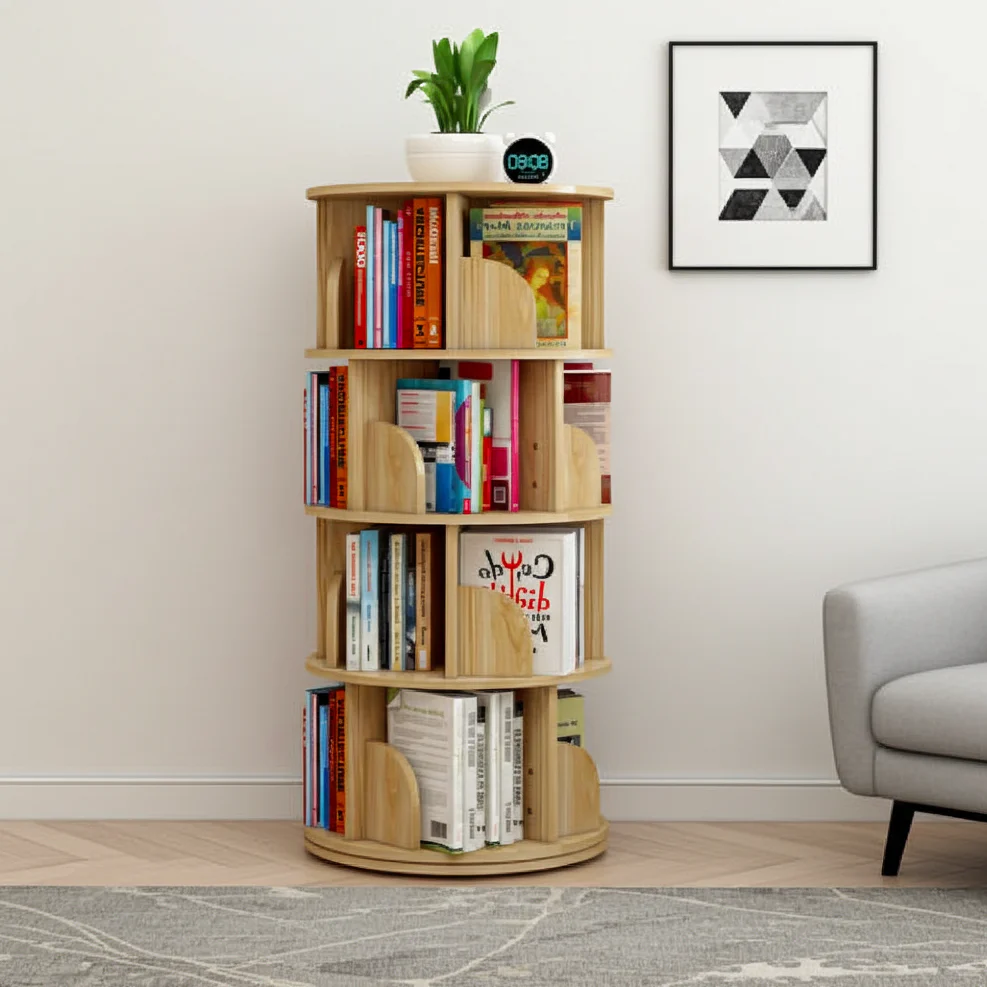 Sanctuary 360-degree Rotating 4 Tier Display Shelf Bookcase Organiser (Oak) - Image 7