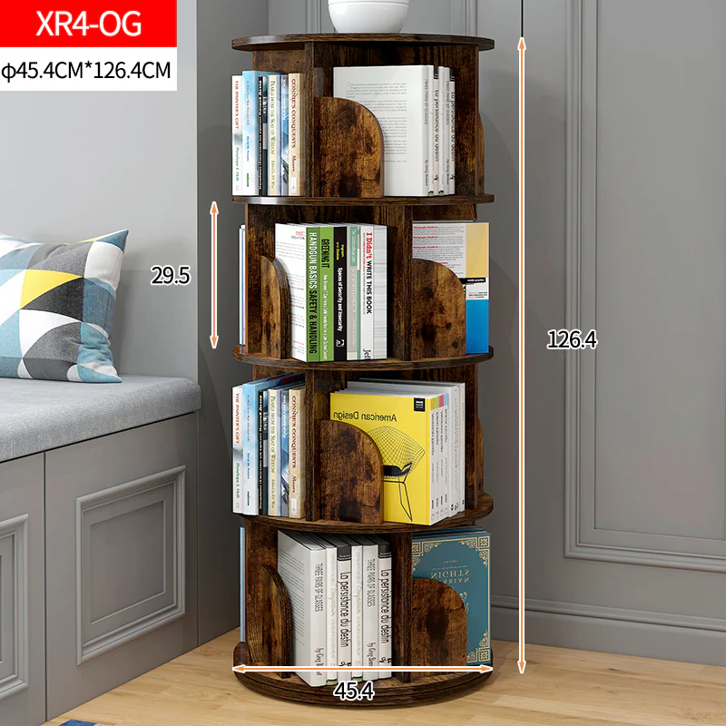 Sanctuary 360-degree Rotating 4 Tier Display Shelf Bookcase Organiser (Rustic Wood) - Image 3