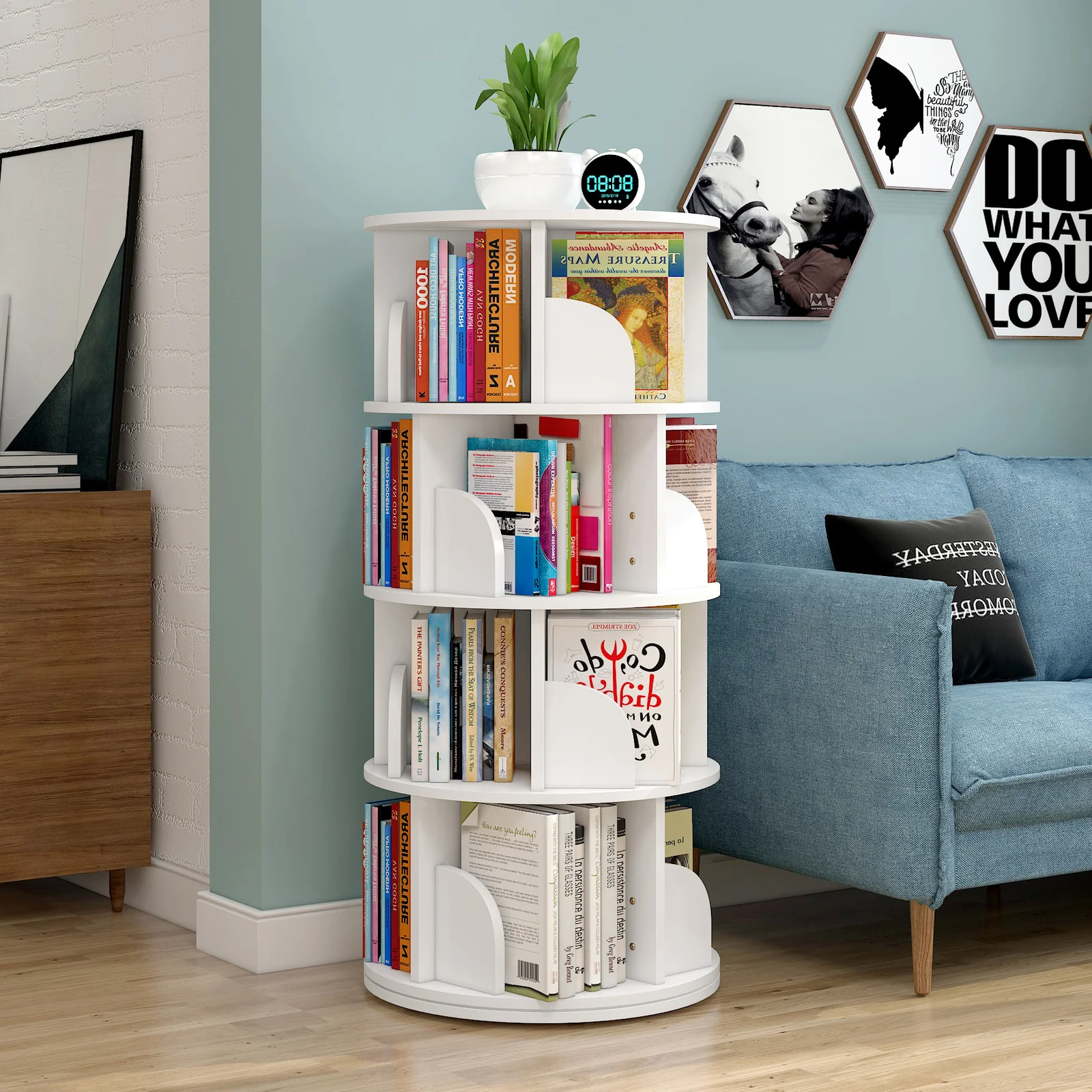 Sanctuary 360-degree Rotating 4 Tier Display Shelf Bookcase Organiser (White) - Image 11