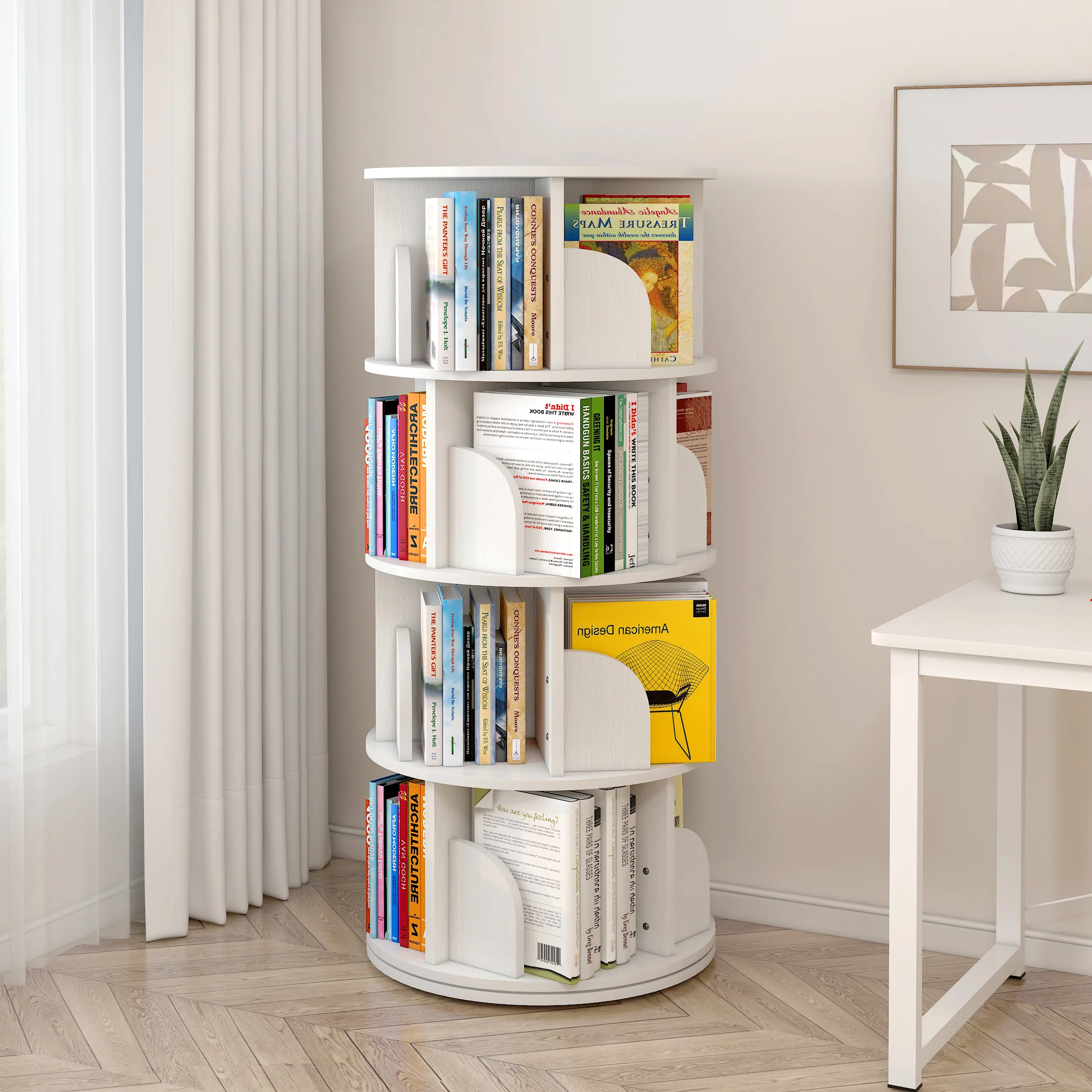 Sanctuary 360-degree Rotating 4 Tier Display Shelf Bookcase Organiser (White) - Image 3