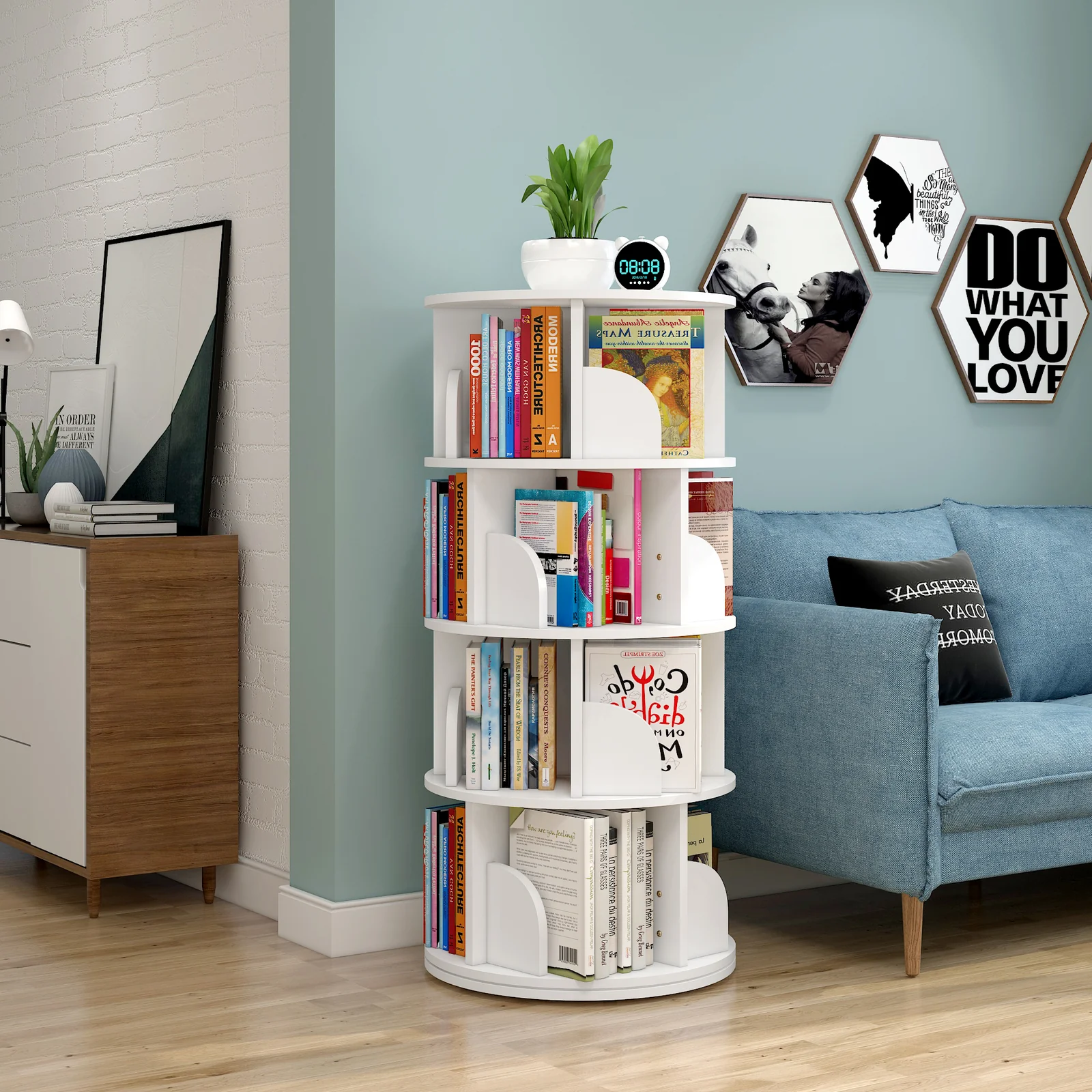 Sanctuary 360-degree Rotating 4 Tier Display Shelf Bookcase Organiser (White) - Image 4