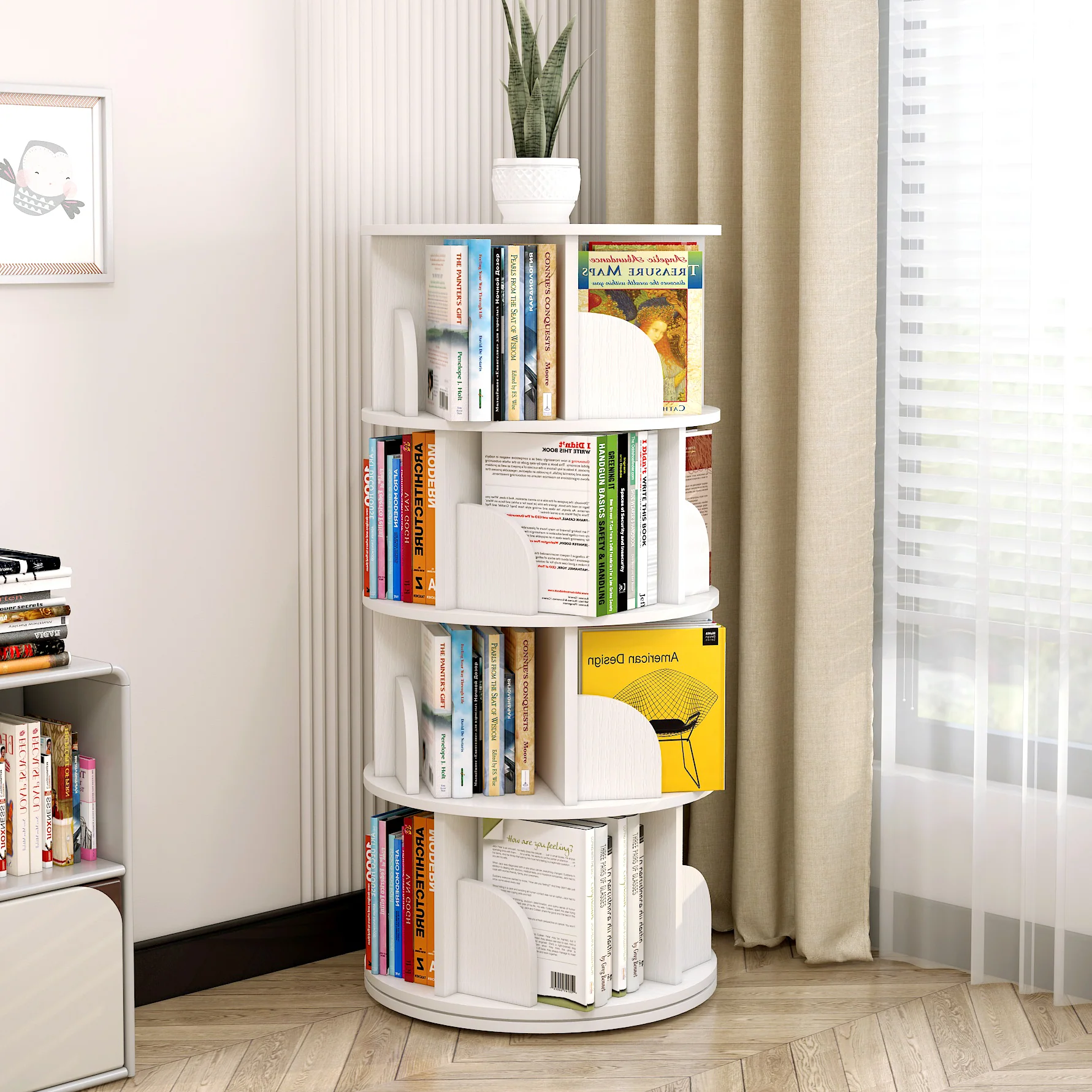 Sanctuary 360-degree Rotating 4 Tier Display Shelf Bookcase Organiser (White) - Image 5