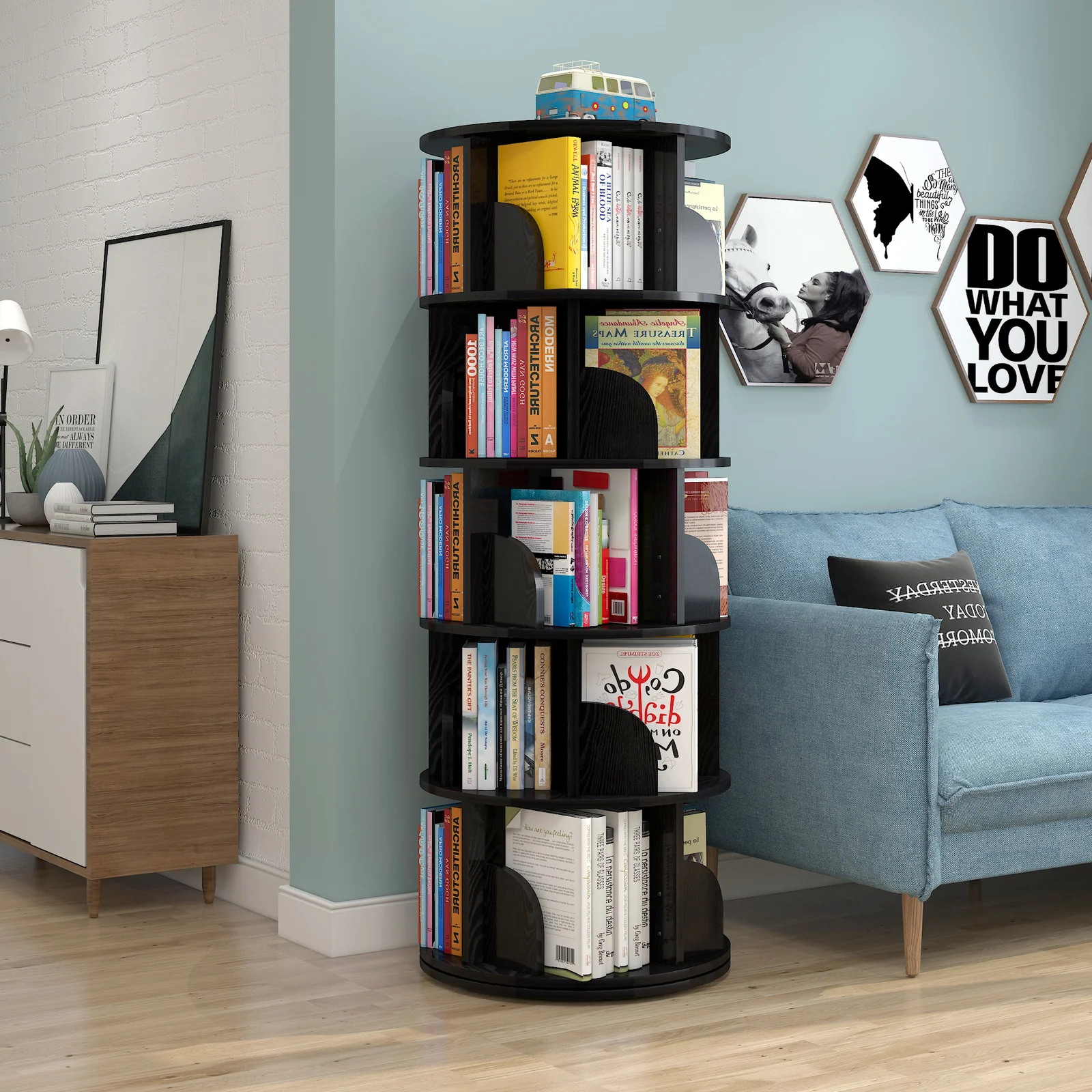 Sanctuary 360-degree Rotating 5 Tier Display Shelf Bookcase Organiser (Black) - Image 3