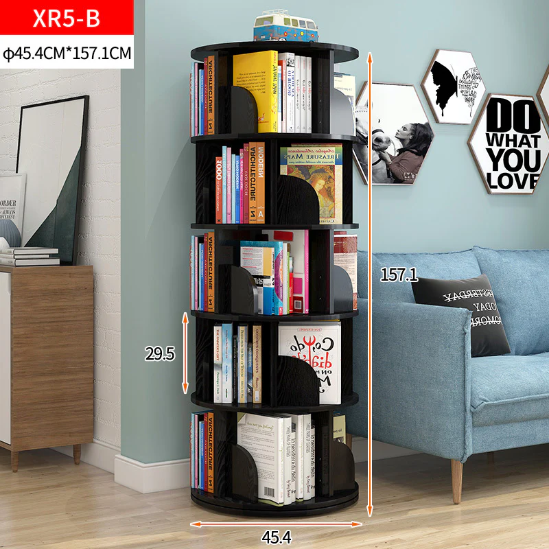 Sanctuary 360-degree Rotating 5 Tier Display Shelf Bookcase Organiser (Black) - Image 4