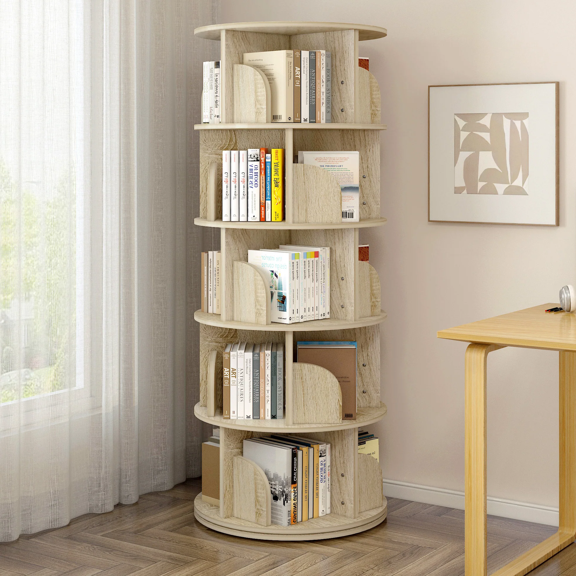 Sanctuary 360-degree Rotating 5 Tier Display Shelf Bookcase Organiser (Coastal Oak)