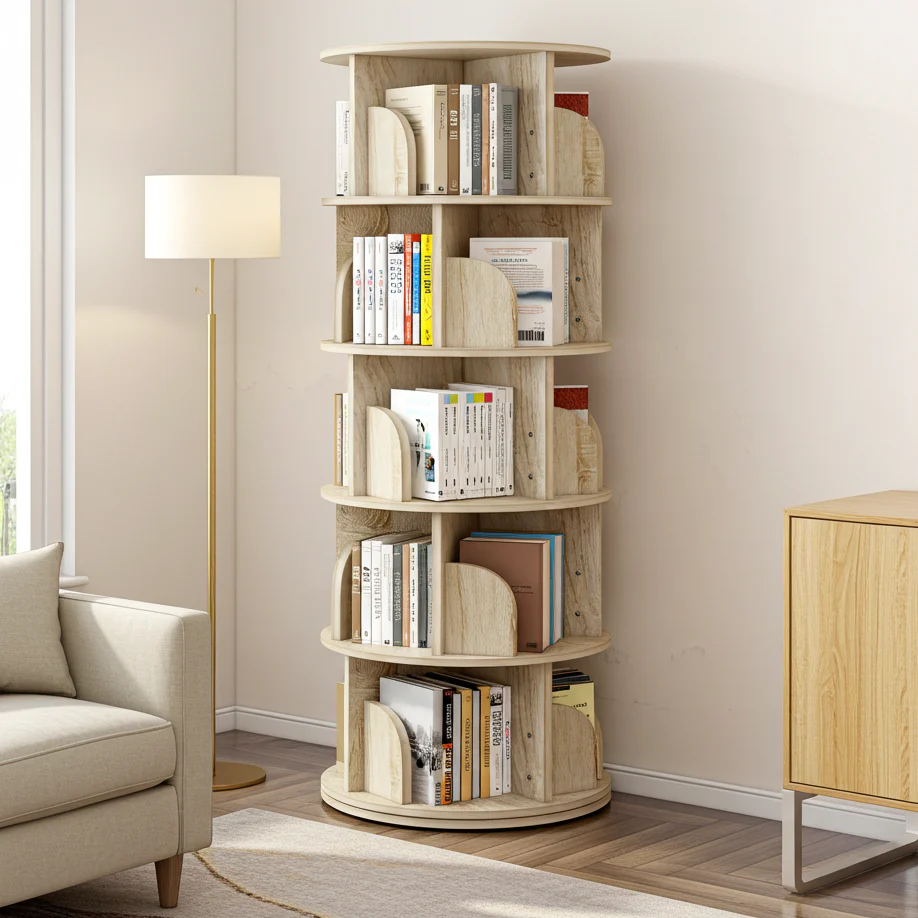 Sanctuary 360-degree Rotating 5 Tier Display Shelf Bookcase Organiser (Coastal Oak) - Image 11
