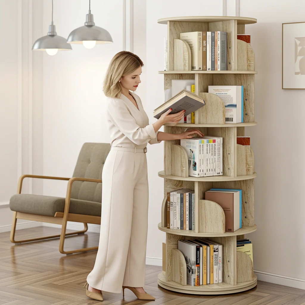 Sanctuary 360-degree Rotating 5 Tier Display Shelf Bookcase Organiser (Coastal Oak) - Image 13