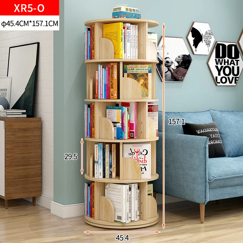 Sanctuary 360-degree Rotating 5 Tier Display Shelf Bookcase Organiser (Oak) - Image 3