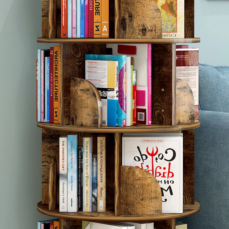Sanctuary 360-degree Rotating 5 Tier Display Shelf Bookcase Organiser (Rustic Wood) - Image 9