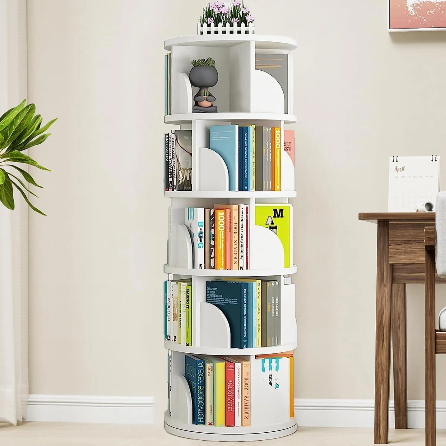 Sanctuary 360-degree Rotating 5 Tier Display Shelf Bookcase Organiser (White) - Image 10