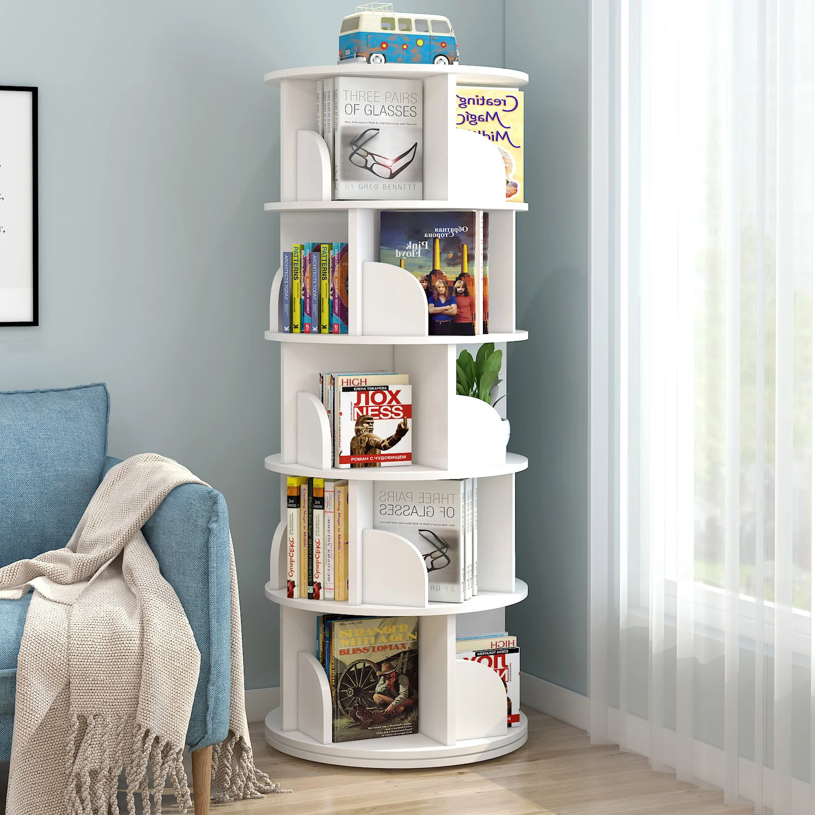 Sanctuary 360-degree Rotating 5 Tier Display Shelf Bookcase Organiser (White) - Image 4