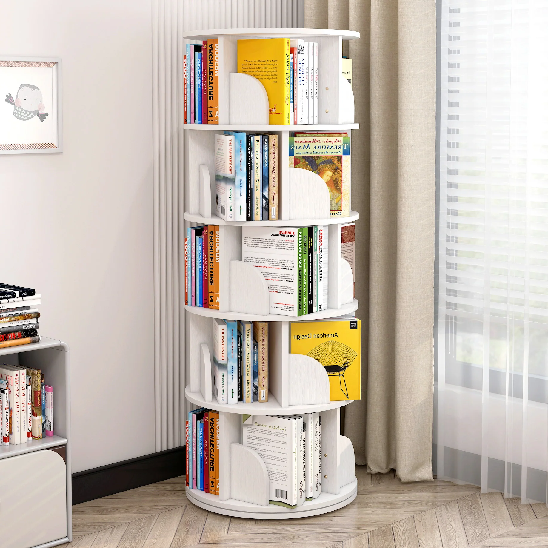 Sanctuary 360-degree Rotating 5 Tier Display Shelf Bookcase Organiser (White) - Image 7