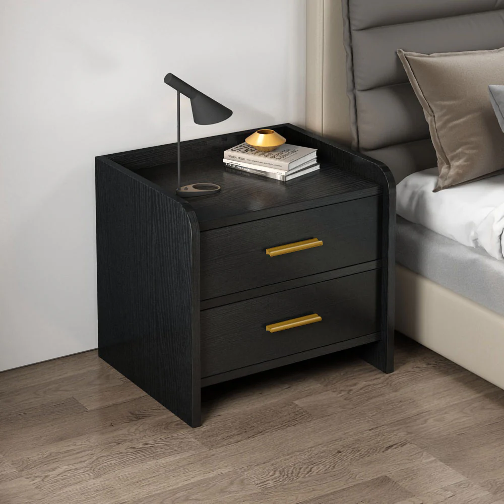 Serene 2-Drawer Bedside Table Nightstand (Black) - Image 6