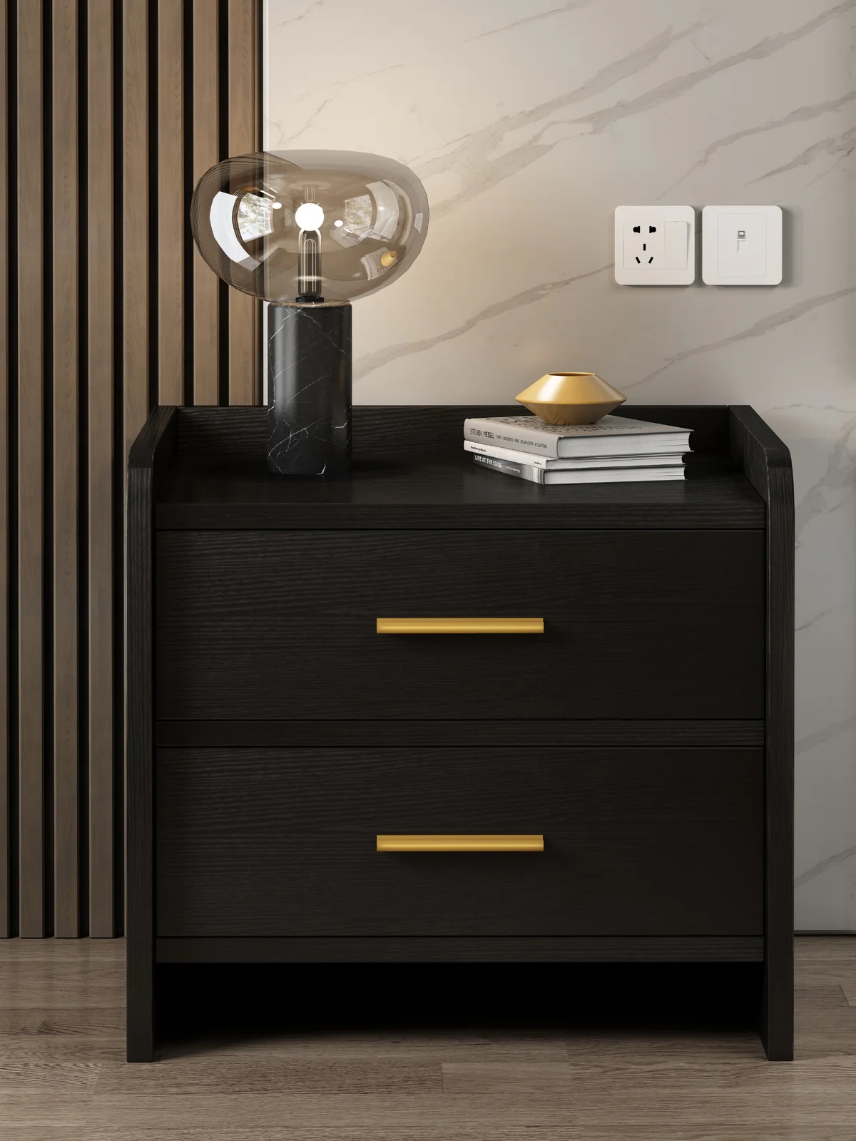 Serene 2-Drawer Bedside Table Nightstand (Black) - Image 8