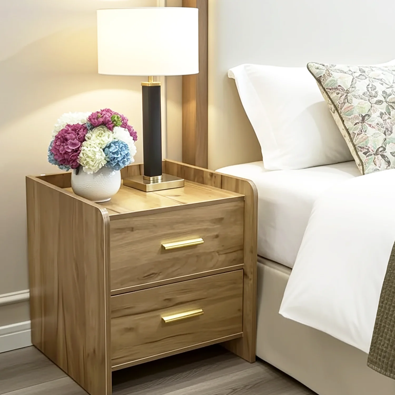 Serene 2-Drawer Bedside Table Nightstand (Rustic Oak) - Image 13