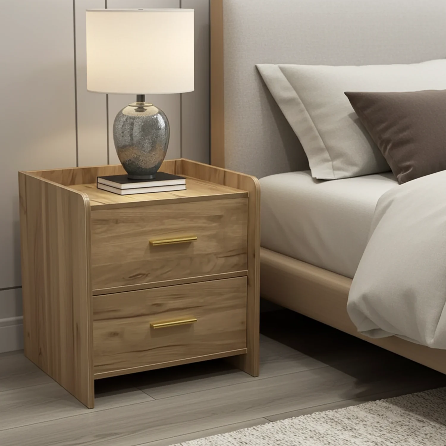Serene 2-Drawer Bedside Table Nightstand (Rustic Oak) - Image 15