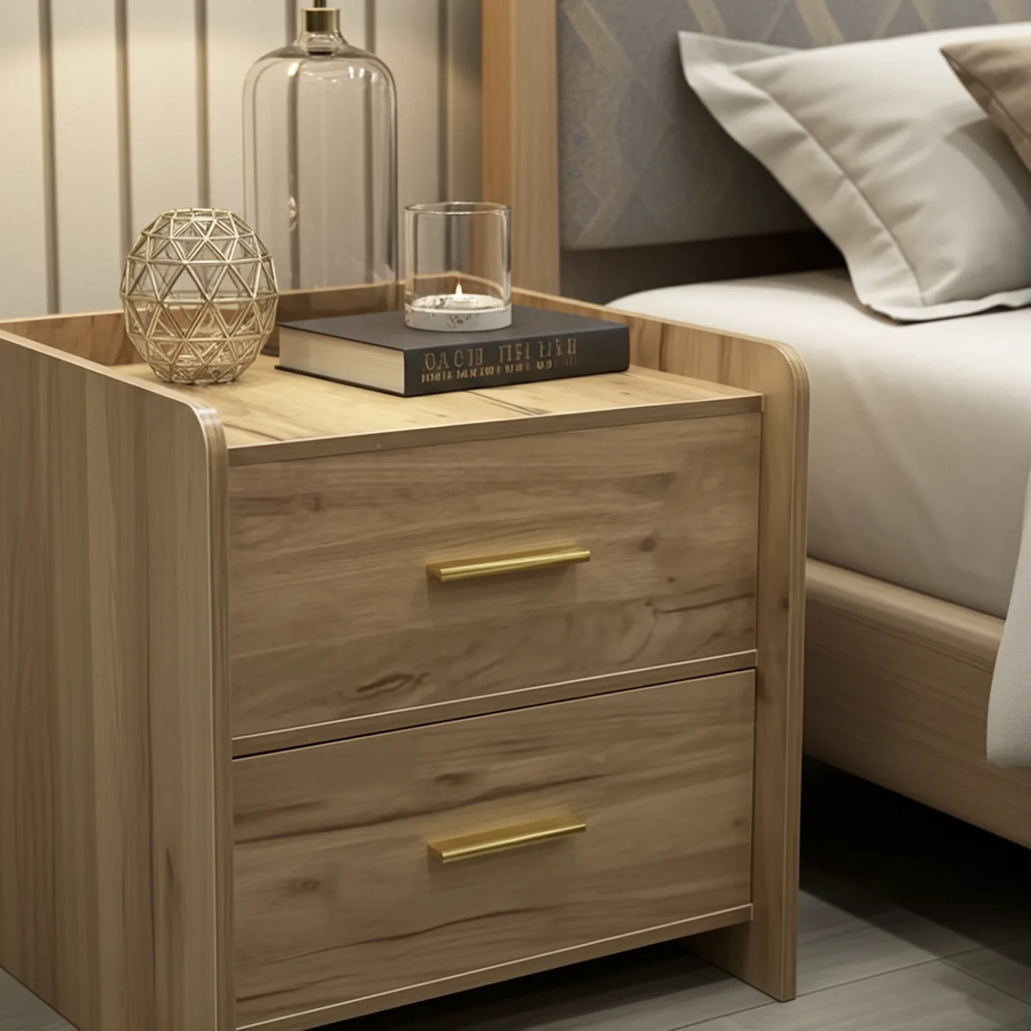 Serene 2-Drawer Bedside Table Nightstand (Rustic Oak) - Image 9