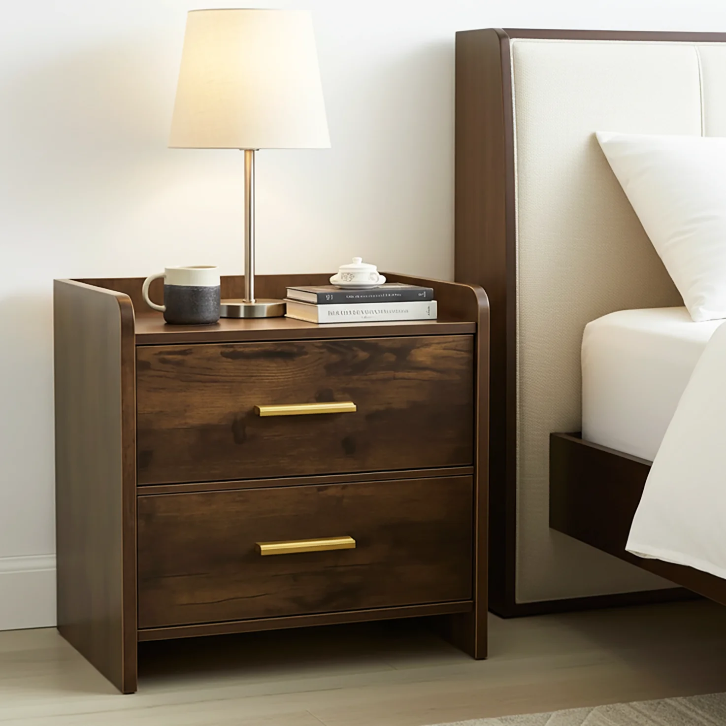 Serene 2-Drawer Bedside Table Nightstand (Rustic Wood) - Image 11