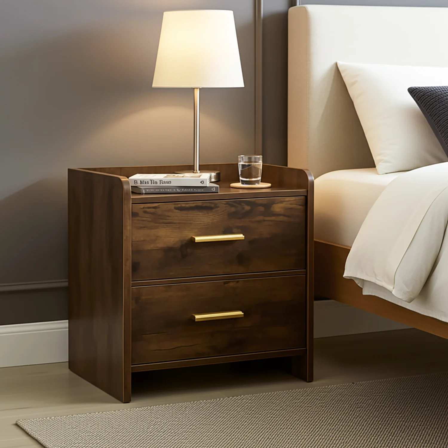 Serene 2-Drawer Bedside Table Nightstand (Rustic Wood) - Image 13