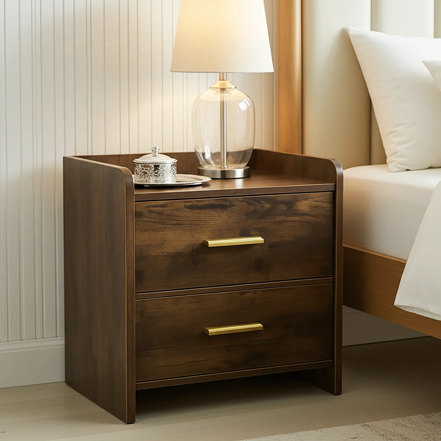 Serene 2-Drawer Bedside Table Nightstand (Rustic Wood) - Image 5