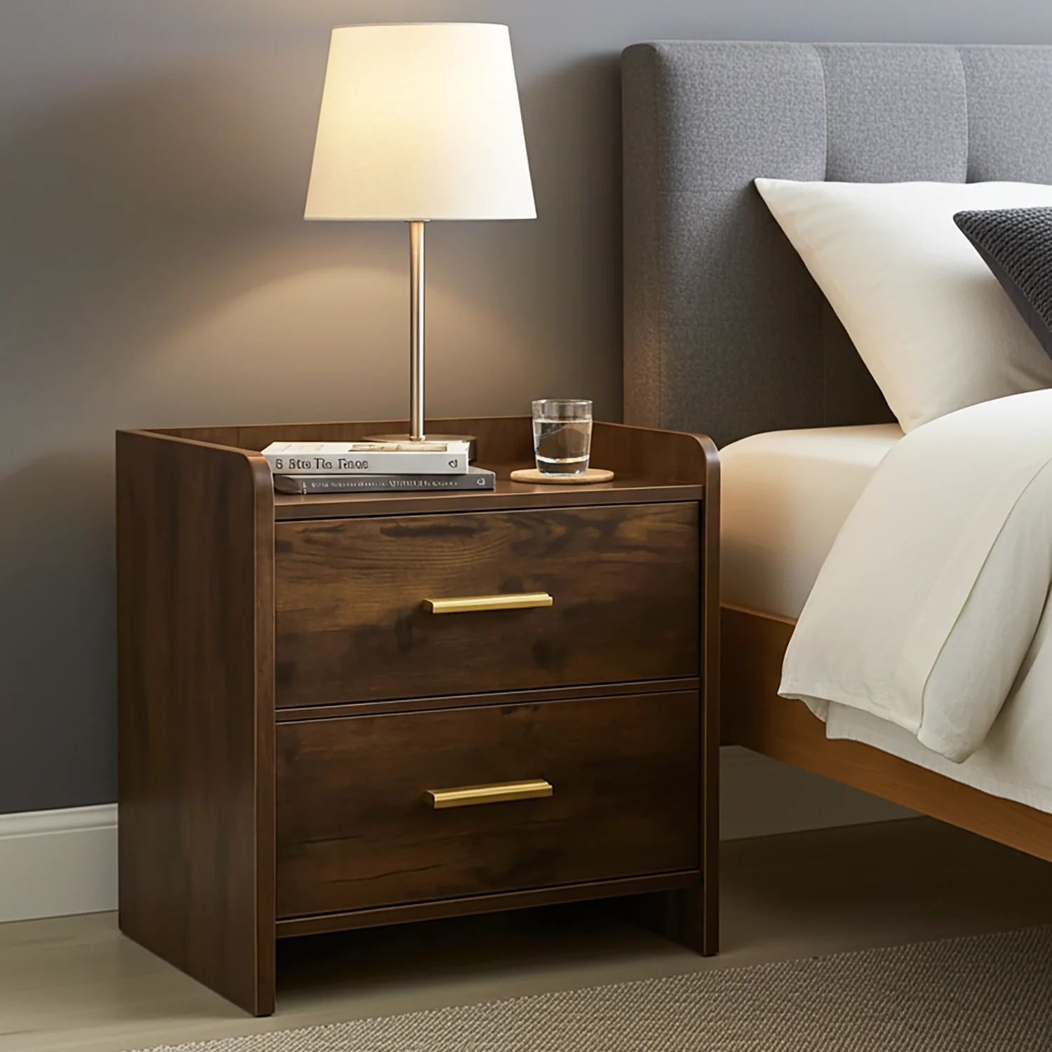Serene 2-Drawer Bedside Table Nightstand (Rustic Wood) - Image 7