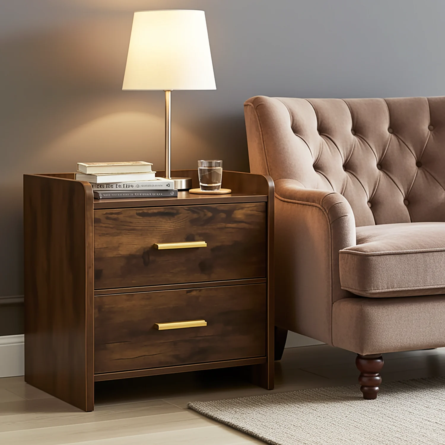 Serene 2-Drawer Bedside Table Nightstand (Rustic Wood) - Image 8