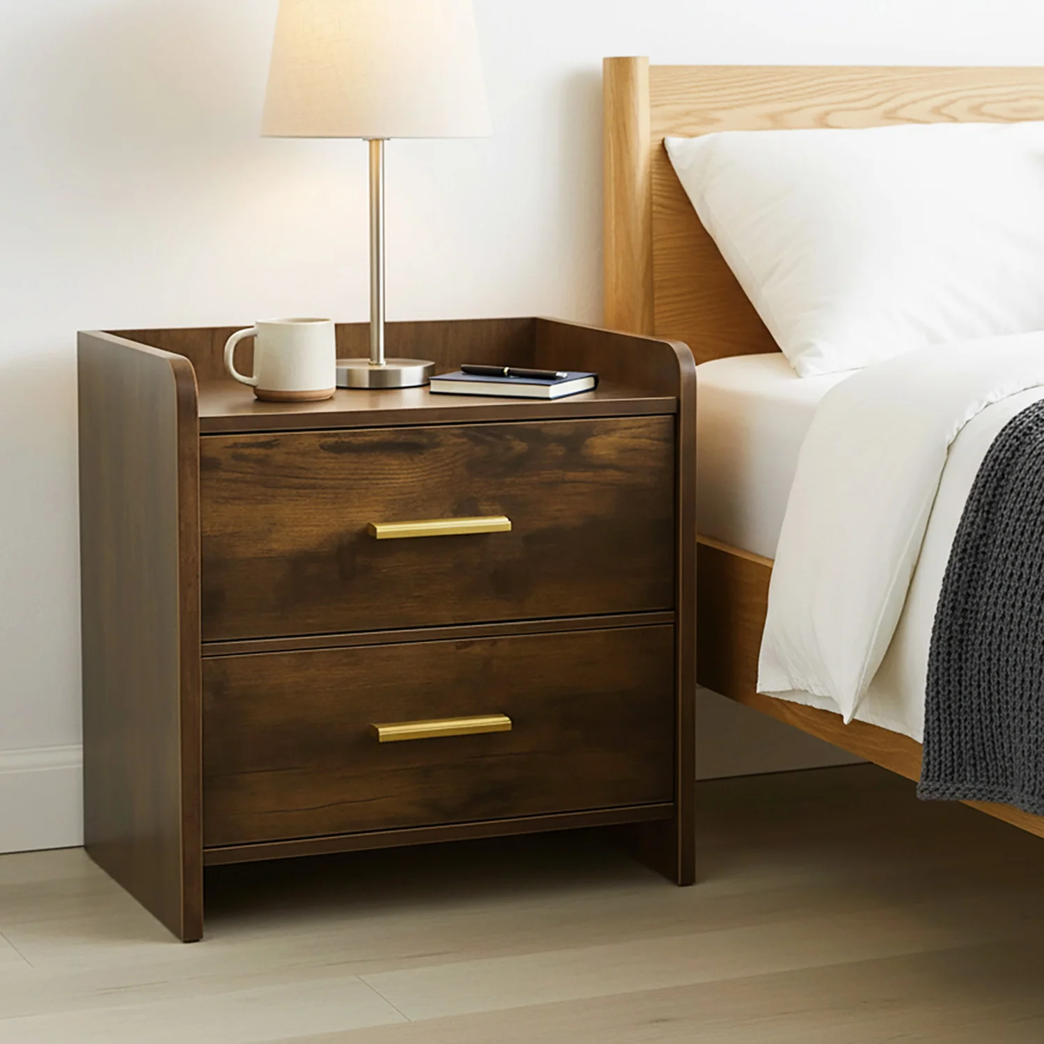 Serene 2-Drawer Bedside Table Nightstand (Rustic Wood) - Image 9