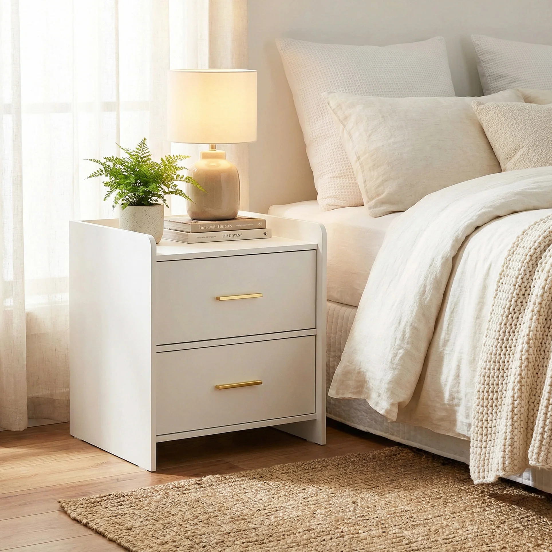 Serene 2-Drawer Bedside Table Nightstand (White) - Image 10