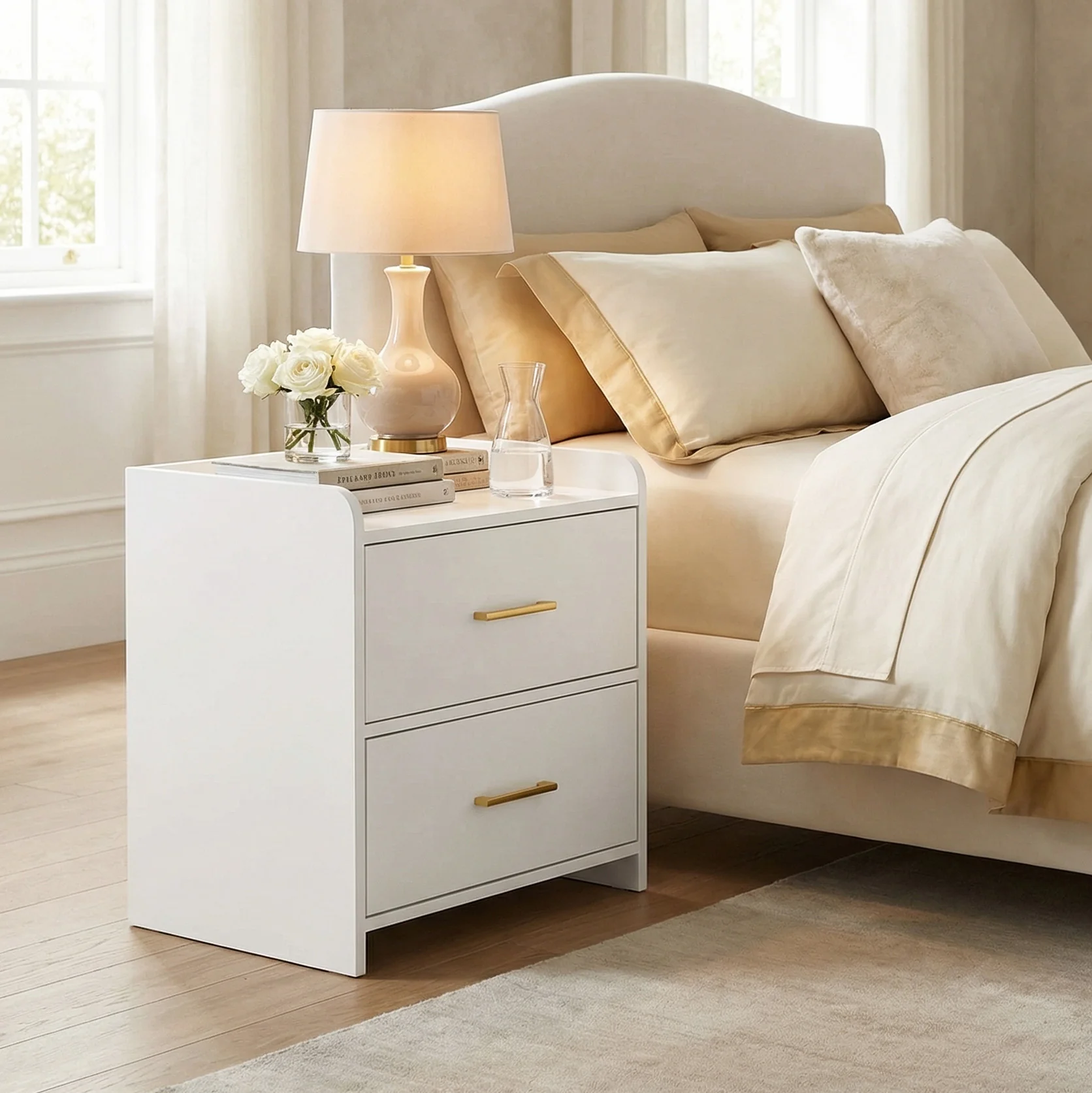Serene 2-Drawer Bedside Table Nightstand (White) - Image 3