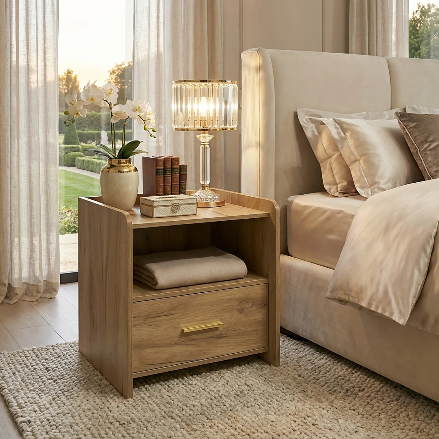 Serene Bedside Table Nightstand with Drawer (Rustic Oak) - Image 13