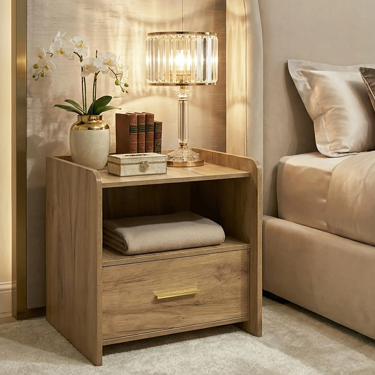 Serene Bedside Table Nightstand with Drawer (Rustic Oak) - Image 5