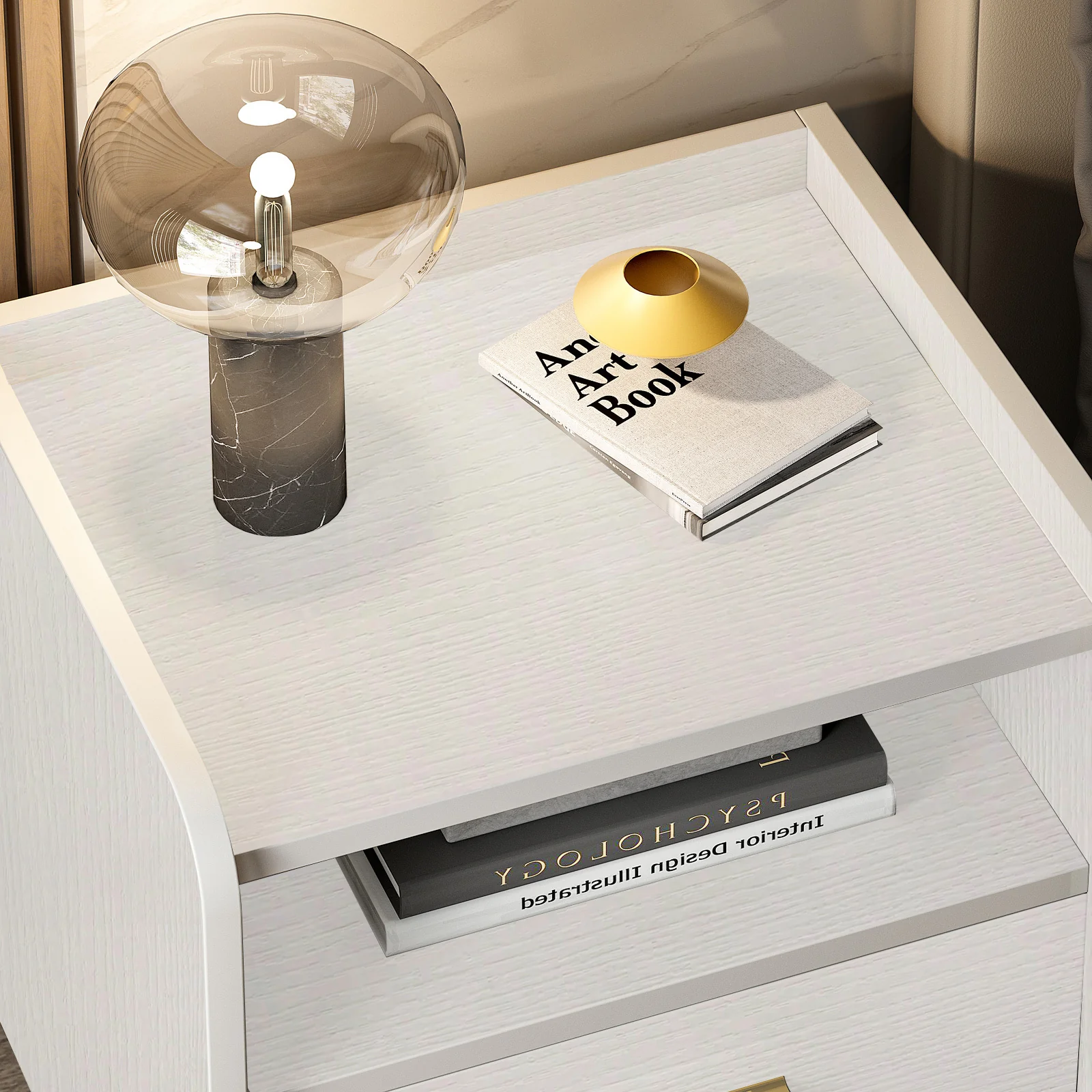 Serene Bedside Table Nightstand with Drawer (White) - Image 3