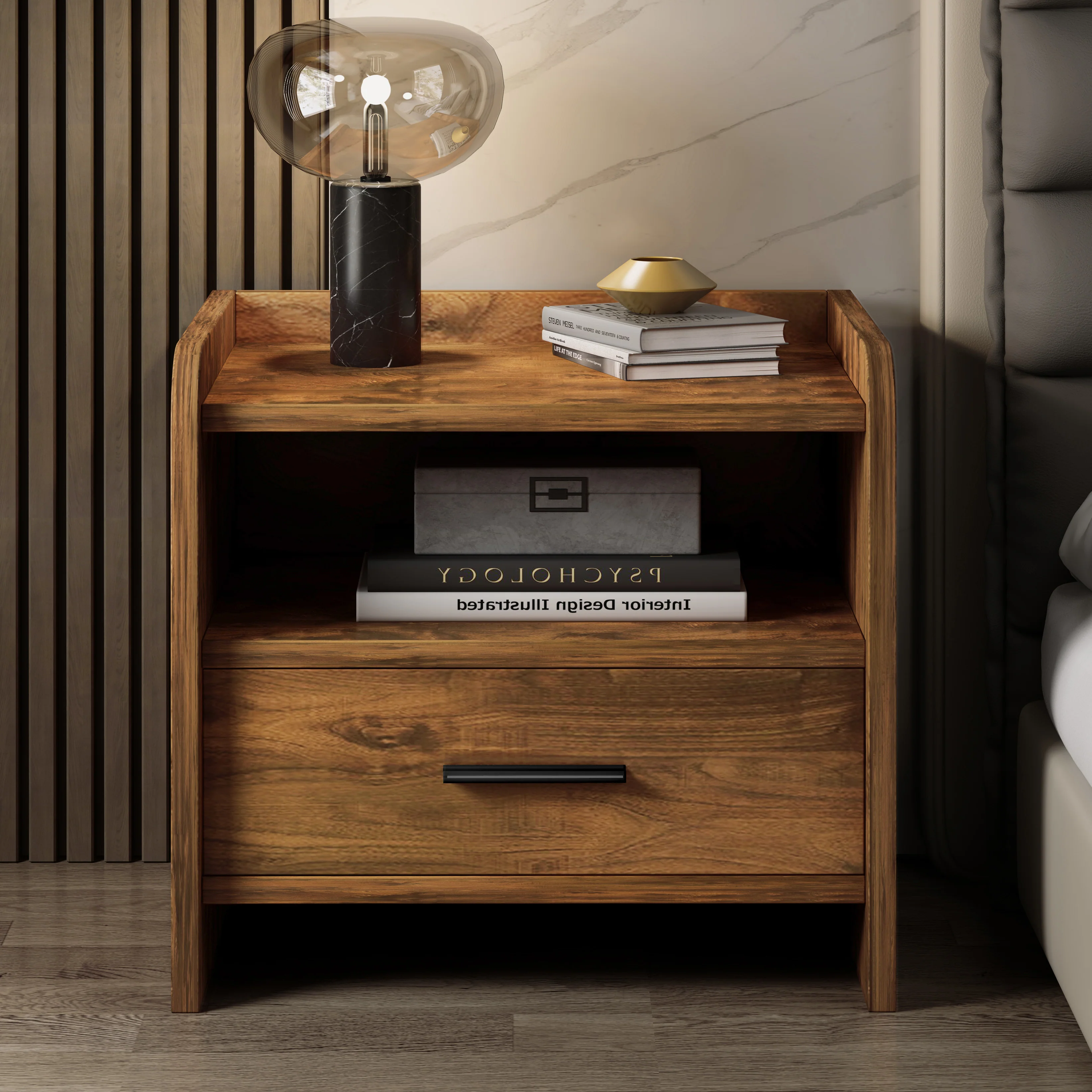 Serene Rustic Wood Bedside Table Nightstand with Drawer - Image 2