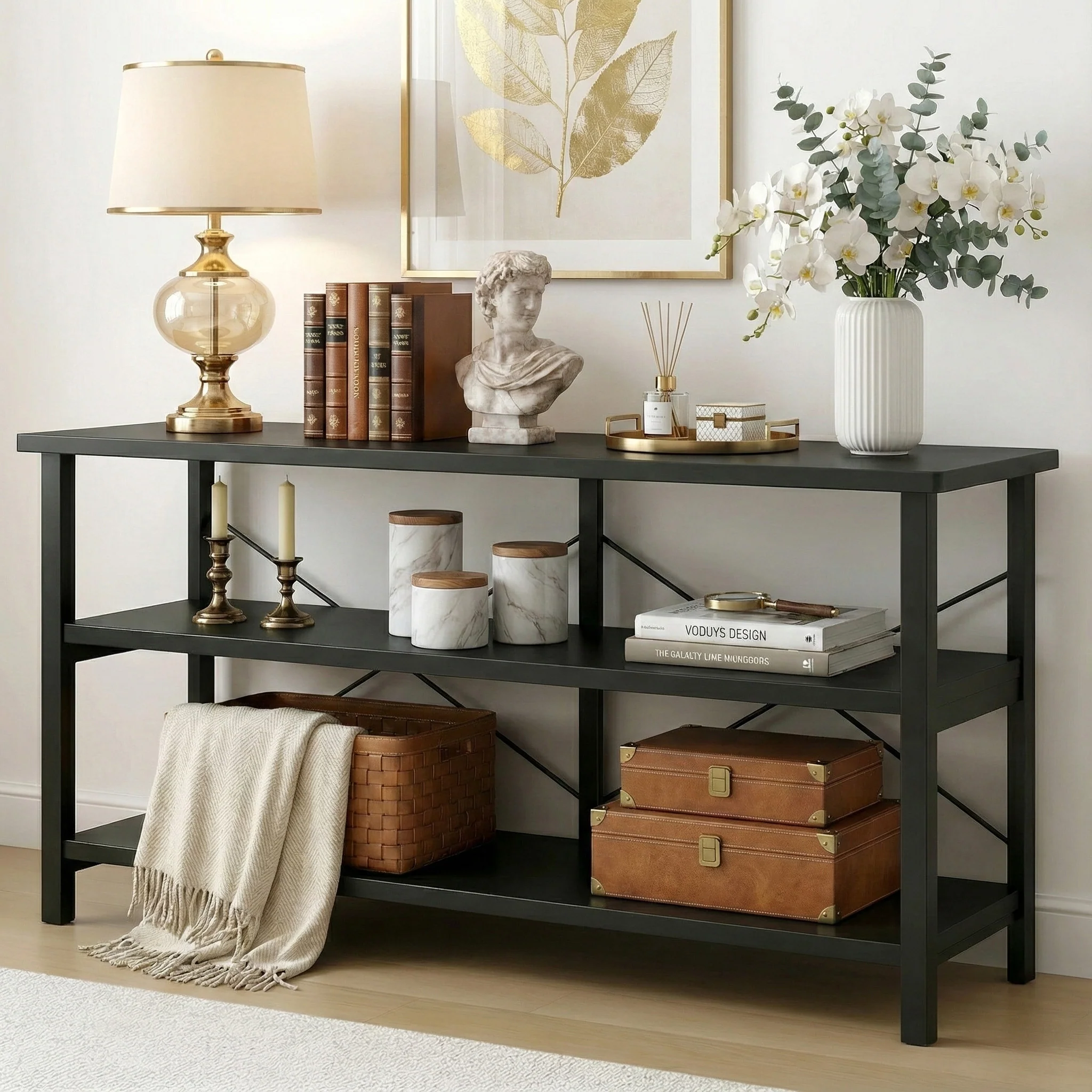 Serenity Industrial Console Table Bookcase TV Stand Storage Shelf Unit (Black) - Image 3